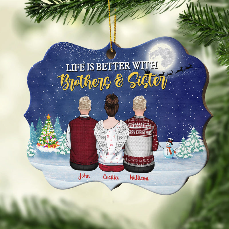Life Is Better With Family - Personalized Custom Benelux Shaped Wood Christmas Ornament