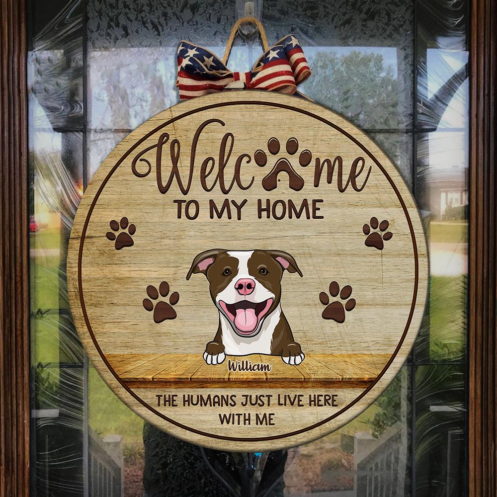 Welcome To Our Home Peeking Pets - Funny Personalized Pet Door Sign.