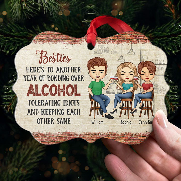 Hangovers Are Temporary Drunk Stories Are Forever - Bestie Personalized Custom Ornament - Aluminum Benelux Shaped - Christmas Gift For Best Friends, BFF, Sisters
