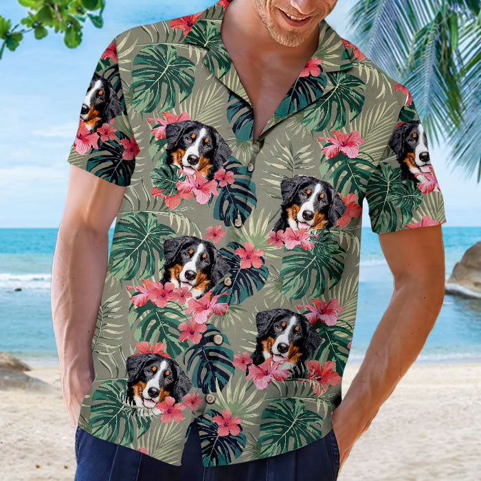 Colorful Tropical Flowers And Leaves - Dog & Cat Personalized Custom Unisex Hawaiian Shirt - Upload Image, Dog Face, Cat Face - Summer Vacation Gift, Gift For Pet Owners, Pet Lovers