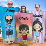 Family Chibi Summer Vacation - Personalized Beach Towel - Gift For Family