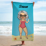Couple Chibi Summer Vacation - Personalized Beach Towel - Gift For Couples, Husband & Wife