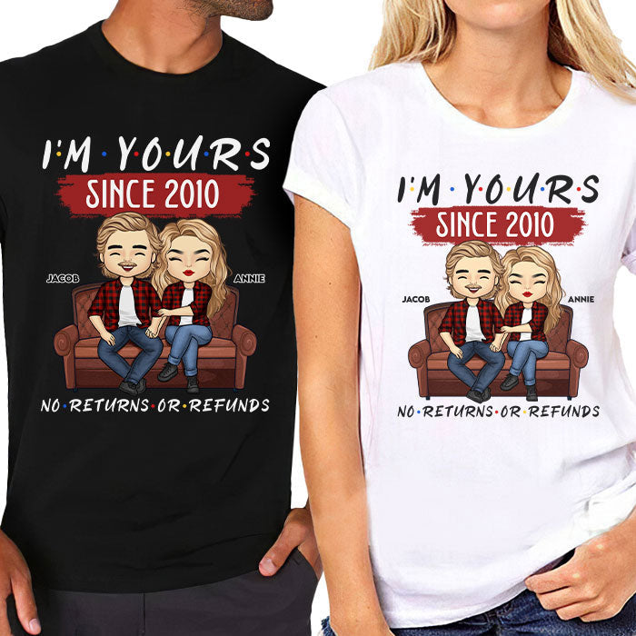 No Returns Or Refunds - Personalized Matching Couple T-Shirt - Gift For Couple, Husband Wife, Anniversary, Engagement, Wedding, Marriage Gift