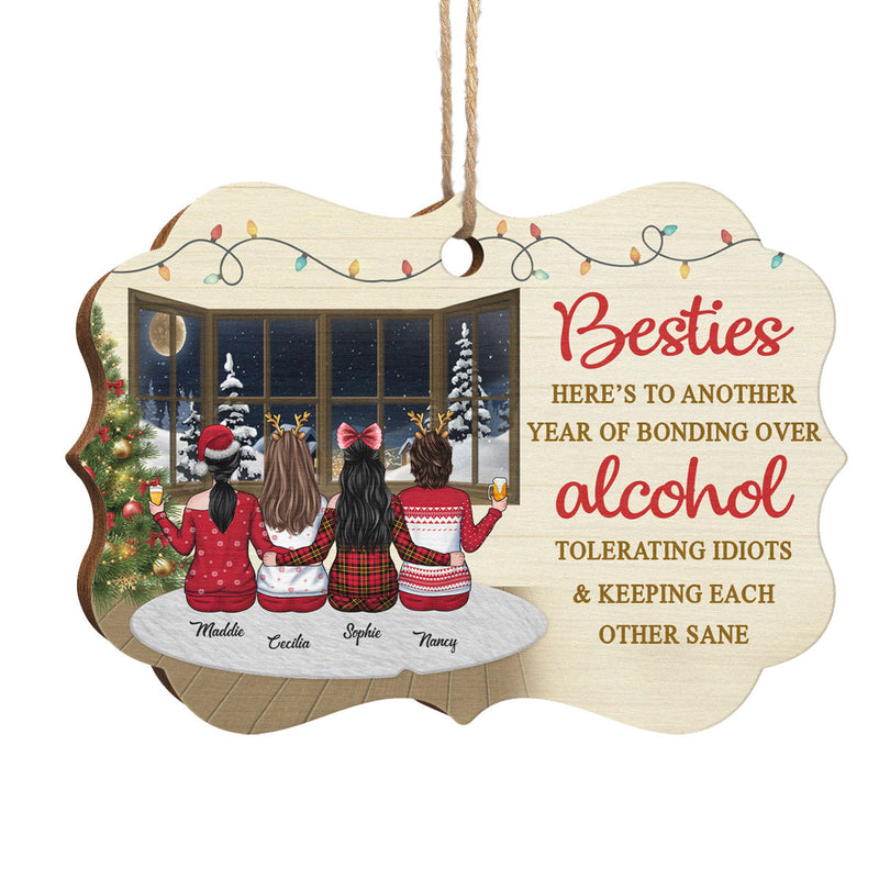Here's To Another Year Of Bonding Over Alcohol Tolerating Idiots - Personalized Custom Benelux Shaped Wood Christmas Ornament - Gift For Bestie, Best Friend, Sister, Birthday Gift For Bestie And Friend, Christmas Gift