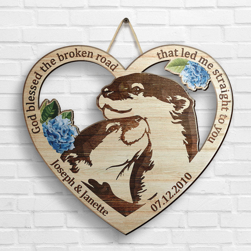 Otter Couple From Our First Kiss - Personalized Shaped Wood Sign - Gift For Couples, Husband Wife