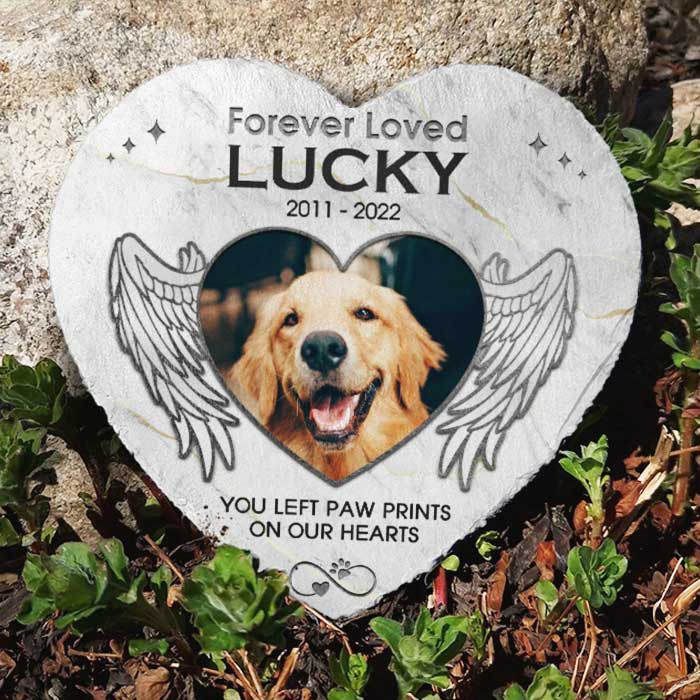 Paw Prints On Our Hearts - Personalized Memorial Stone, Pet Grave Marker - Upload Image, Memorial Gift, Sympathy Gift