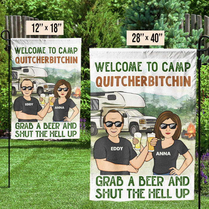 Welcome To Camp Quitcherbitchin - Personalized Flag - Gift For Camping Lovers
