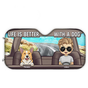 Life Is Better With The Dogs - Dog Personalized Custom Auto Windshield Sunshade, Car Window Protector - Gift For Pet Owners, Pet Lovers