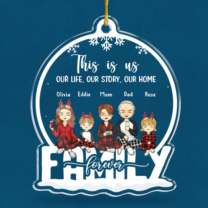 All Hearts Come Home For Christmas - Family Personalized Custom Ornament - Acrylic Snow Globe Shaped - Christmas Gift For Family Members