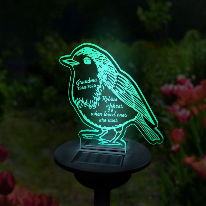 Robins Appear When Loved Ones Are Near - Personalized Memorial Garden Solar Light - Memorial Gift, Sympathy Gift