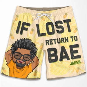 If Lost, Return To My Bae - Personalized Couple Beach Shorts - Gift For Couples, Husband Wife