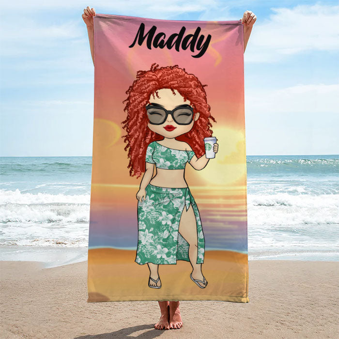 Family Chibi Summer Vacation - Personalized Beach Towel - Gift For Family