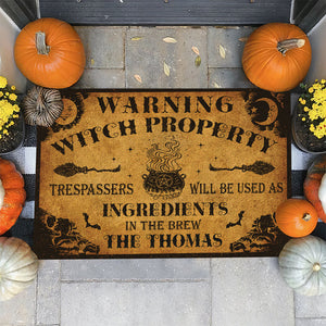 Warning Witch Property - Personalized Decorative Mat, Halloween Ideas.