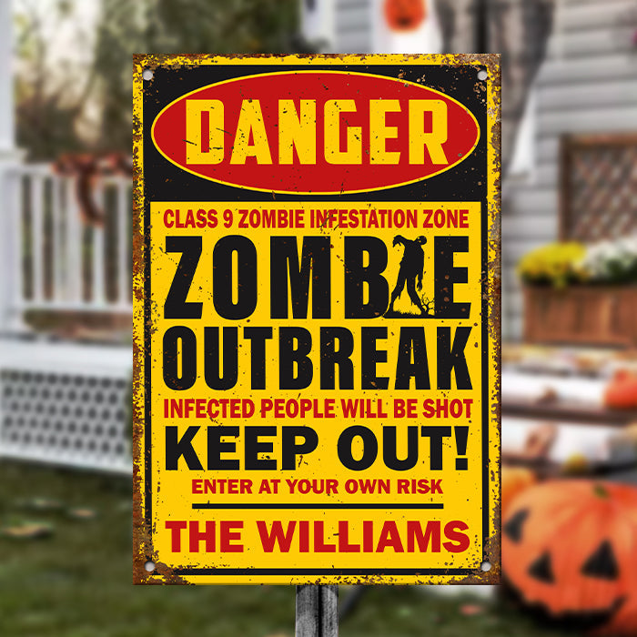 Keep Out Of Zombie Outbreak - Personalized Metal Sign, Halloween Ideas.