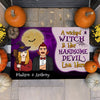 A Wicked Witch And Her Handsome Devil Live Here - Gift For Couples, Personalized Decorative Mat, Halloween Ideas.