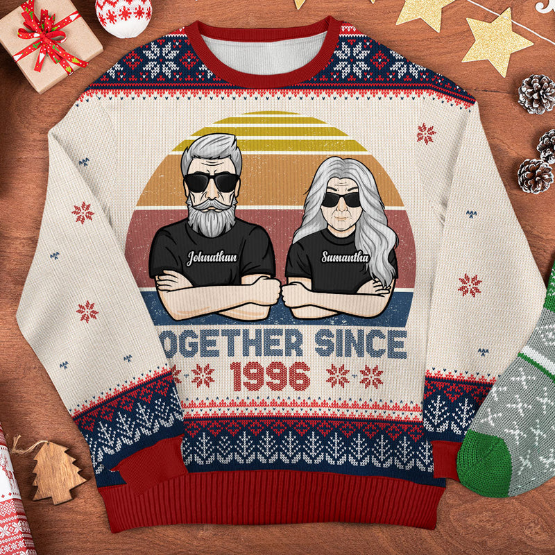Husband & Wife Together Forever - Gift For Couples, Personalized Custom Unisex Ugly Christmas Sweatshirt, Wool Sweatshirt, All-Over-Print Sweatshirt