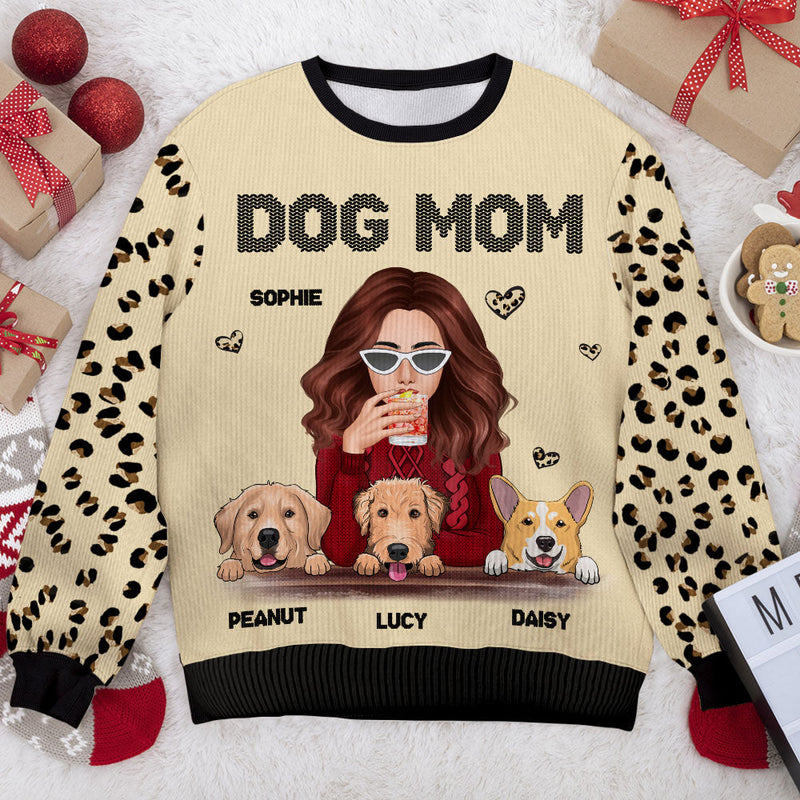 I'm A Happy Dog Mom - Personalized Custom Unisex Ugly Christmas Sweatshirt, Wool Sweatshirt, All-Over-Print Sweatshirt - Gift For Dog Lovers, Pet Lovers, Christmas Gift
