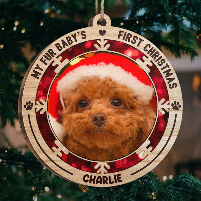 My Fur Baby's First Christmas - Personalized Custom Round Shaped Wood Photo Christmas Ornament - Upload Image, Gift For Pet Lovers, Christmas Gift