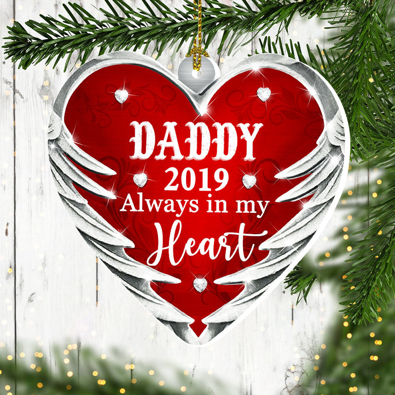 Always In My Heart - Personalized Custom Heart Shaped Wood Christmas Ornament