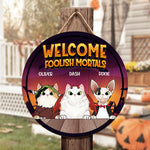 Custom Name Halloween Cat Welcome Decor - Personalized Wood Sign