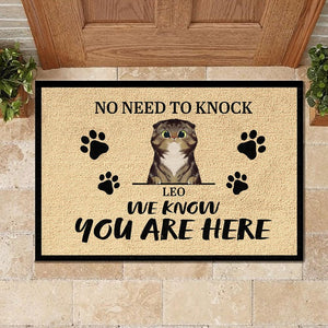 We Know You Are Here - Funny Personalized Cat Decorative Mat