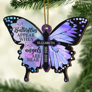Butterflies Appear When Angels Are Near - Personalized Custom Butterfly Shaped Wood Christmas Ornament