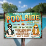Couple Poolside Bar & Grill - Personalized Metal Sign - Gift For Couples, Husband Wife
