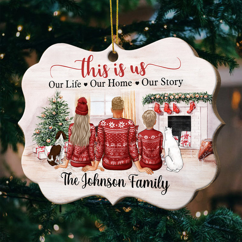 This Is Us - Our Life, Our Home, Our Story - Personalized Custom Benelux Shaped Wood Christmas Ornament