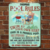 The Pool Rules - Personalized Metal Sign - Gift For Couples, Husband Wife