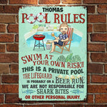 The Pool Rules - Personalized Metal Sign - Gift For Couples, Husband Wife