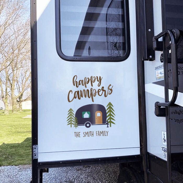 Happy Campers - Camping Personalized Custom RV Decal - Gift For Camping Lovers