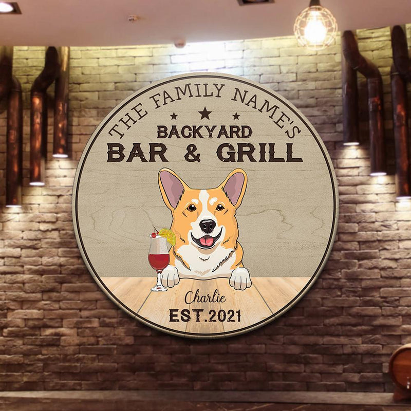 Dog Backyard Bar & Grill - Funny Personalized Dog Wood Sign