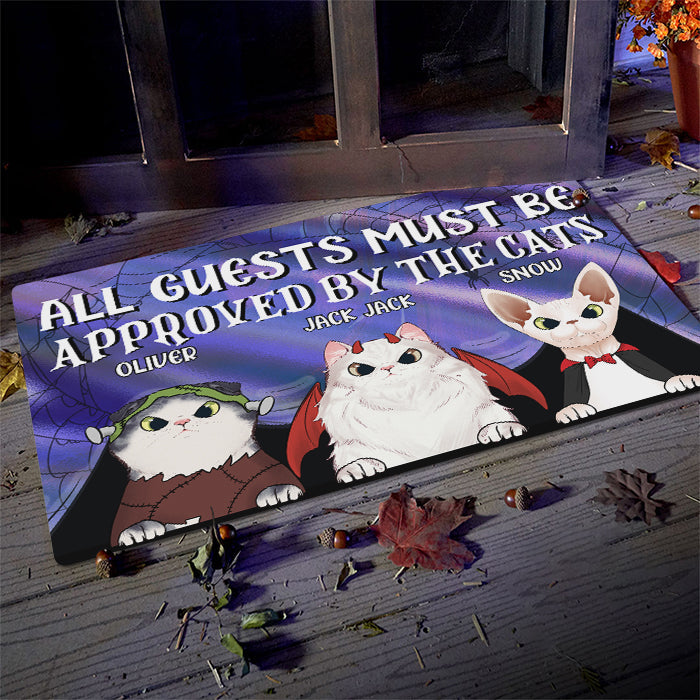 All Guests Must Be Approved By Our Cats - Cats Halloween - Personalized Decorative Mat.