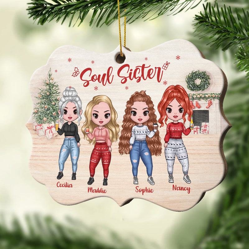 Sisters Forever, Never Apart - Maybe In Distance But Never At Heart - Personalized Custom Benelux Shaped Wood Christmas Ornament