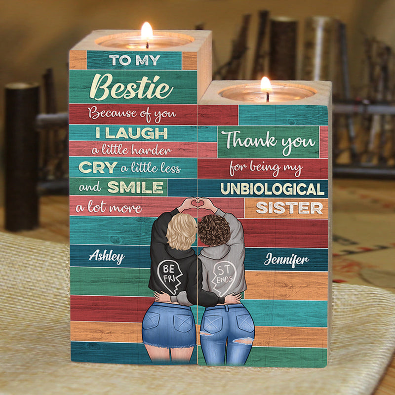 Because Of You I Smile A Lot More - Gift For Bestie - Personalized Candle Holder