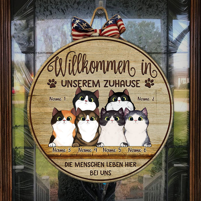 Willkommen In Meinem Zuhause - Lustiges Personalisiertes Katzentürschild, Funny Personalized Cat Door Sign German