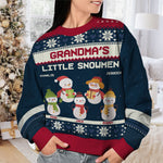 Grandma's Little Snowmen - Family Personalized Custom Ugly Sweatshirt - Unisex Wool Jumper - Christmas Gift For Grandma