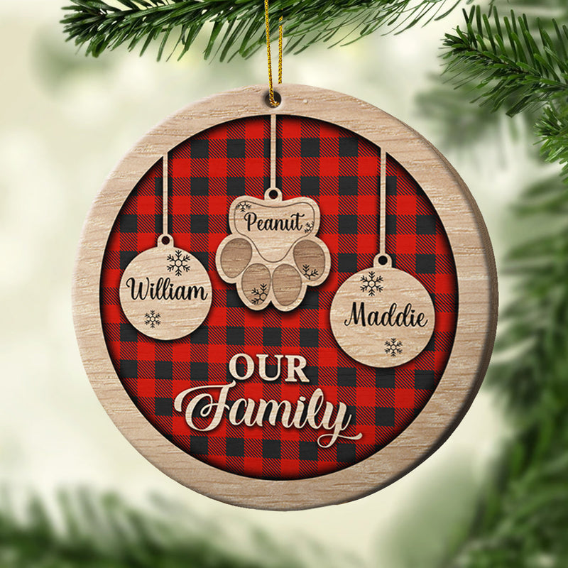Happy Christmas With Our Family - Personalized Custom Round Shaped Wood Christmas Ornament