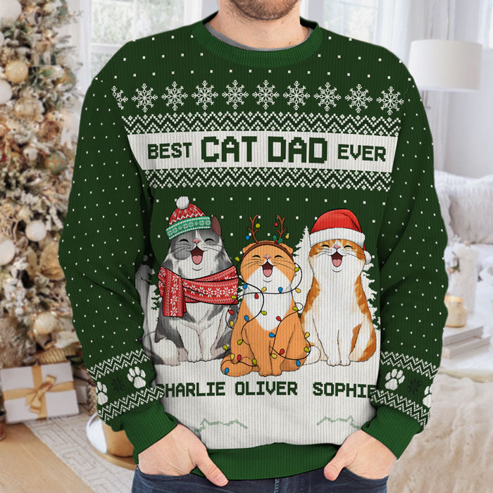 Merry Christmas Best Cat Mom Cat Dad - Cat Personalized Custom Ugly Sweatshirt - Unisex Wool Jumper - Christmas Gift For Pet Owners, Pet Lovers