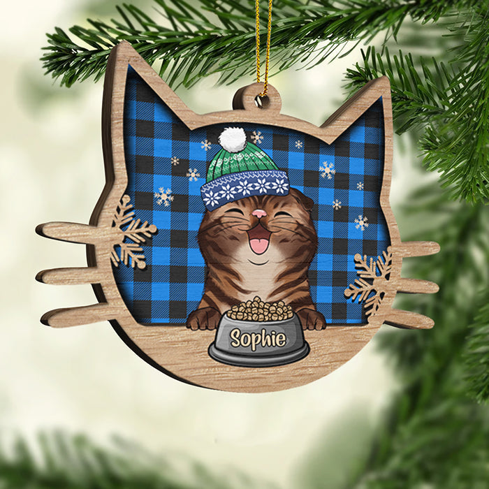 Happy Cat On Christmas Day - Personalized Custom Cat Face Shaped Wood Christmas Ornament