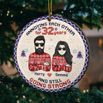 Annoying Each Other For So Many Years And Still Going Strong - Gift For Couples, Husband Wife, Personalized Custom Round Shaped Wood Christmas Ornament