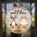 Custom Name Catio Bar & Grill Cat Family Gifts - Personalized Wood Sign