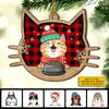 Happy Cat On Christmas Day - Personalized Custom Cat Face Shaped Wood Christmas Ornament