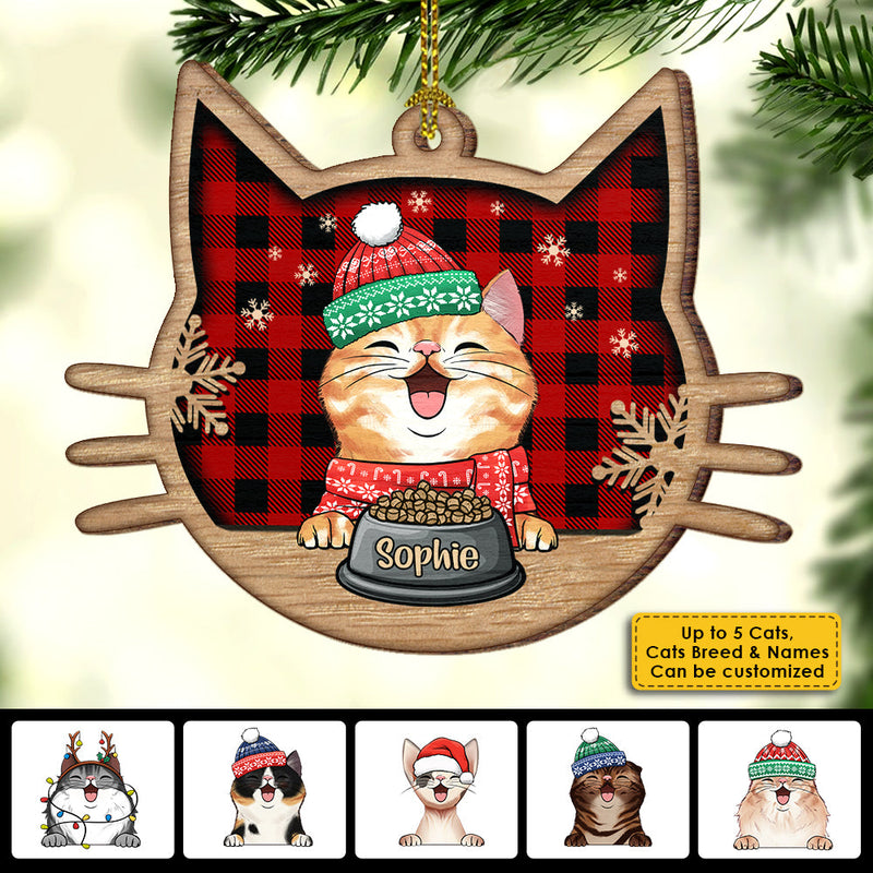 Happy Cat On Christmas Day - Personalized Custom Cat Face Shaped Wood Christmas Ornament