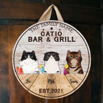 Custom Name Catio Bar & Grill Cat Family Gifts - Personalized Wood Sign