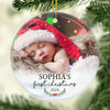 First Christmas - Personalized Custom Round Shaped Ceramic Photo Christmas Ornament - Upload Image, Gift For Family, Christmas Gift