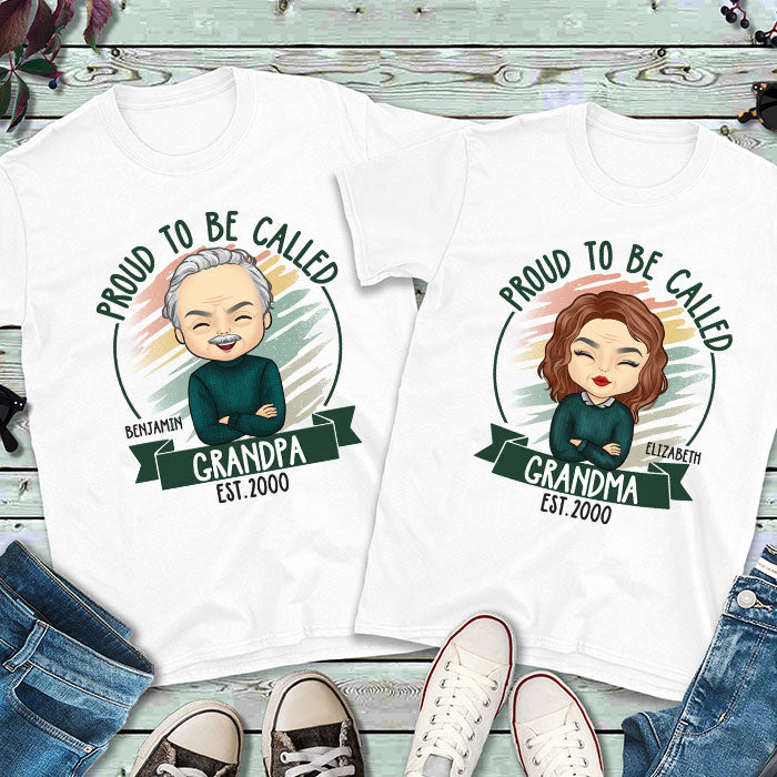 Proud To Be Grandparents - Personalized Matching Couple T-Shirt - Gift For Couple, Husband Wife, Grandparents