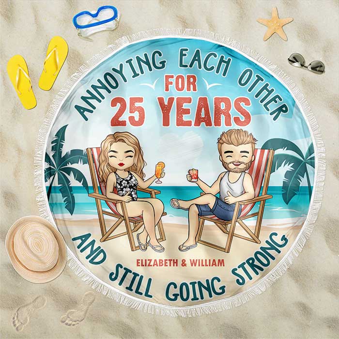 Husband Wife Annoying Each Other - Personalized Round Beach Towel - Gift For Couples, Husband Wife