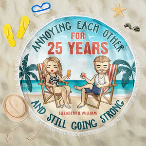 Husband Wife Annoying Each Other - Personalized Round Beach Towel - Gift For Couples, Husband Wife