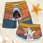 Stop Staring At My Unicorn - Personalized Couple Beach Shorts - Gift For Couples, Husband Wife